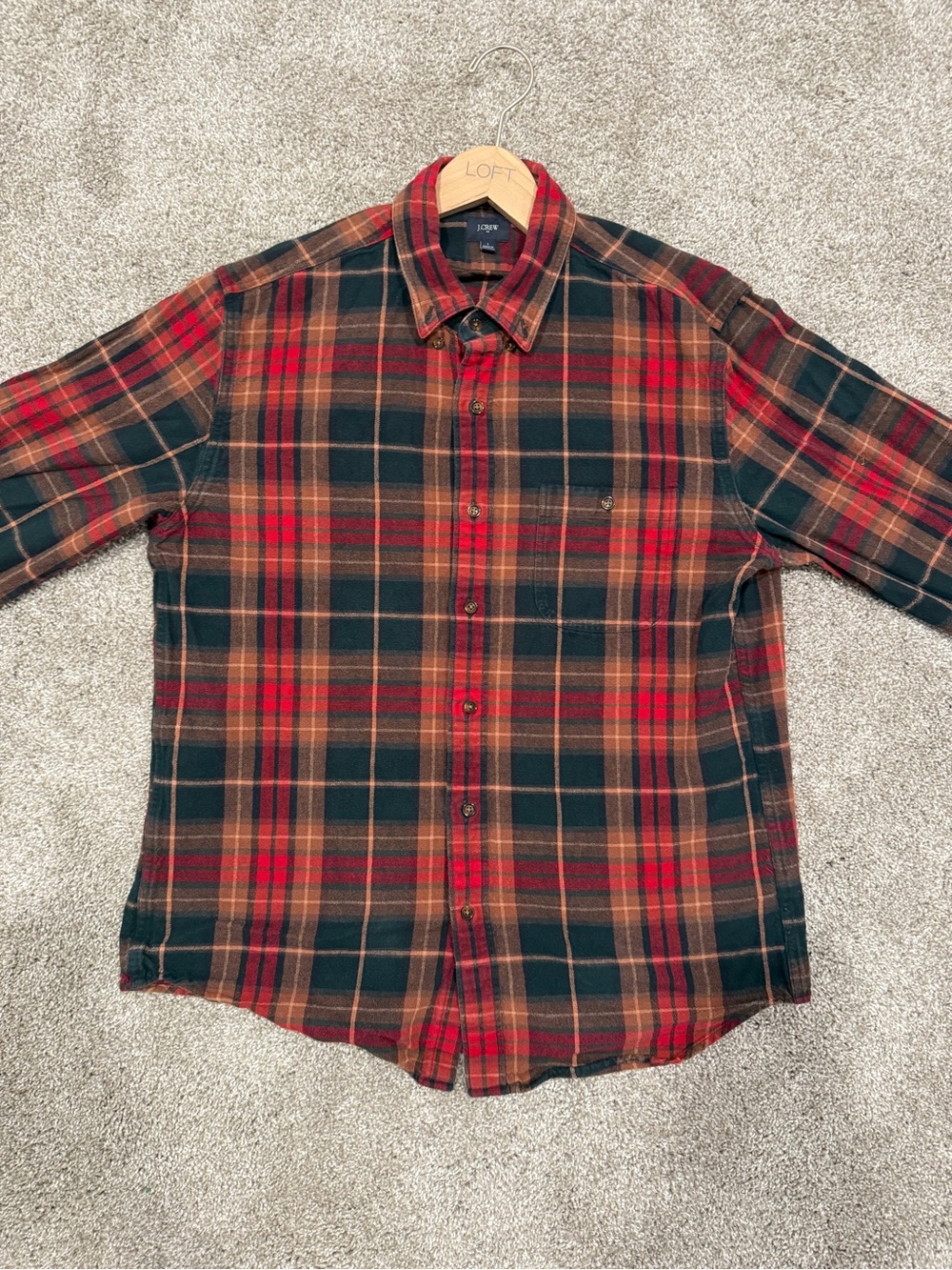 J. Crew Red and Green Men’s Large Plaid Button-Down Shirt